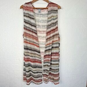 Catherines Sleeveless Cardigan 4X Open Front‎ Lightweight Striped